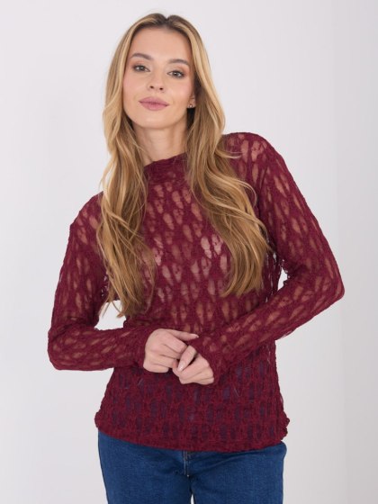 Burgundowa elegancka bluzka damska z koronki z dekoltem łódka – Italy Moda