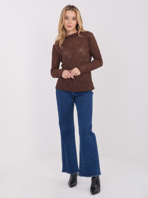 Przezroczysta brązowa bluzka damska z ozdobnej koronki