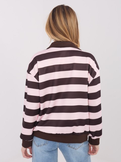 Bluza damska oversize w paski jasnoróżowo-brązowe Italy Moda