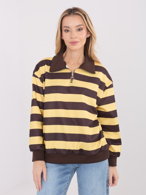 Żółta bluza damska oversize w paski z kołnierzykiem i zamkiem