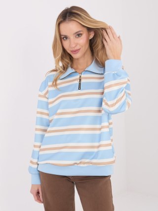 Jasnoniebieska bluza damska w paski z kołnierzykiem i suwakiem – Italy Moda