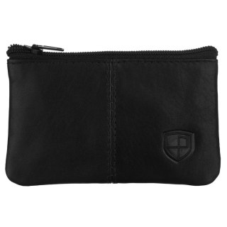 Eleganckie, skórzane etui na klucze w czarnym kolorze zamykane suwakiem - Peterson