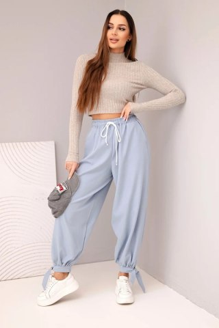 Spodnie damskie z szeroką nogawką i wiązaniem u dołu – jeansowe, produkcja włoska