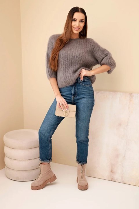 Miękki sweter damski z moheru i wełny w odcieniu fango