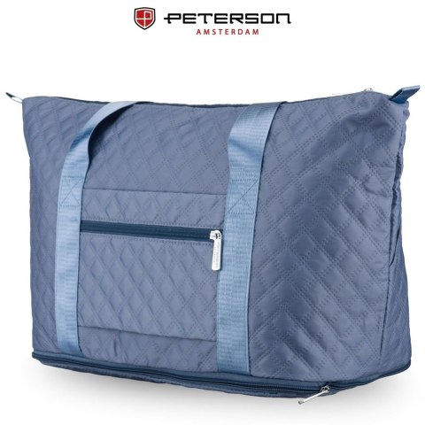 Treningowa torba wykonana z poliestru w niebieskim kolorze, wyposażona w uchwyt na walizkę - Peterson
