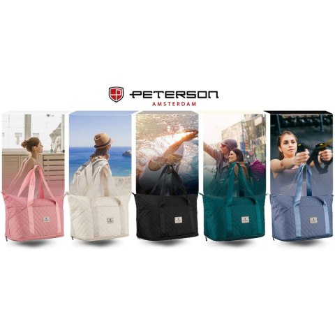 Treningowa torba wykonana z poliestru w niebieskim kolorze, wyposażona w uchwyt na walizkę - Peterson