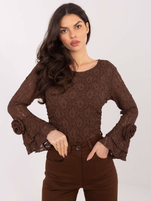 Koronkowa bluzka wizytowa czekoladowa Italy Moda