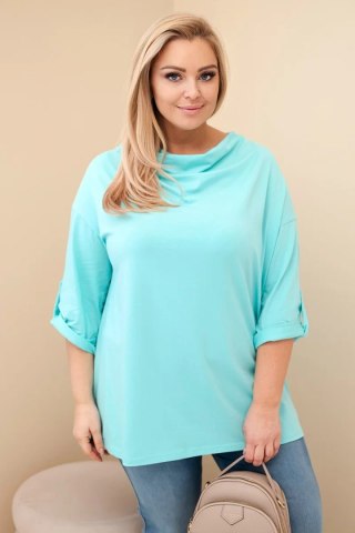 Bluzka damska Plus Size z bawełną i dekoltem wodnym – miętowa | Włoska