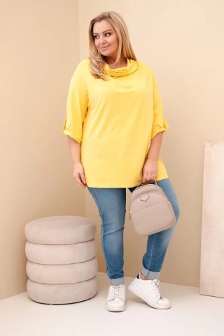 Bluzka damska PLUS SIZE bawełniana z dekoltem wodnym żółta L-3XL