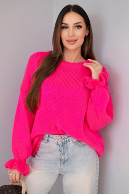 Sweter Damski Luźny z Moherem i Wełną – Różowy Neon | Stylowy Wieszak