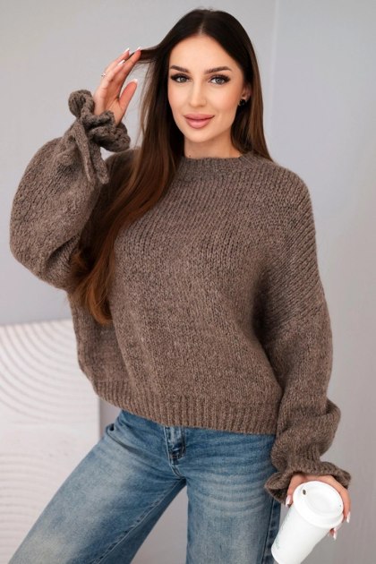 Sweter Damski Oversize z Moherem i Grubym Splotem – Kolor Fango | Stylowy Wieszak