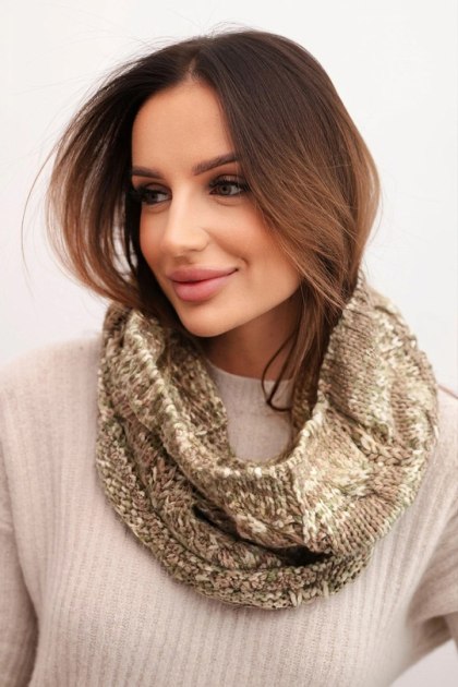 Komin damski wełniany melanżowy KN25 ciemno miętowy + mocca – ciepły szalik zimowy