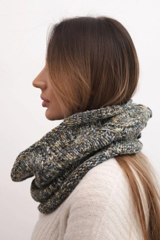 Komin damski wełniany melanżowy KN25 jeansowy + khaki – ciepły szalik zimowy