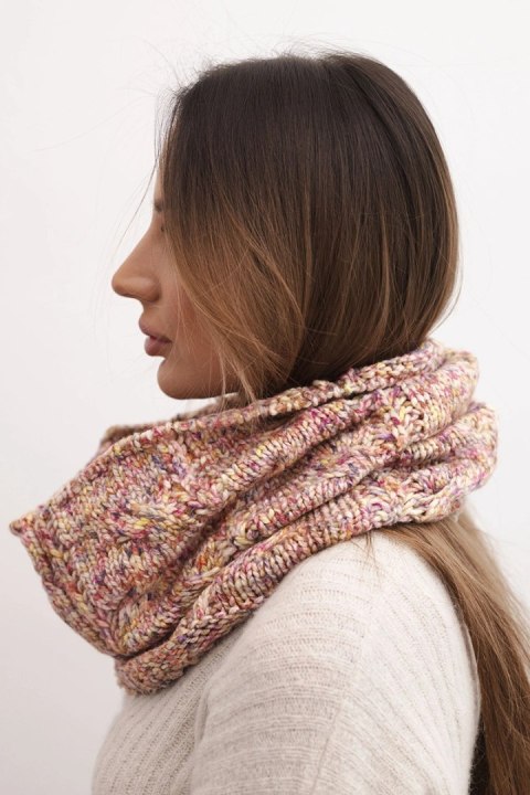Wełniany komin damski różowo-żółty – ciepły szalik na zimę