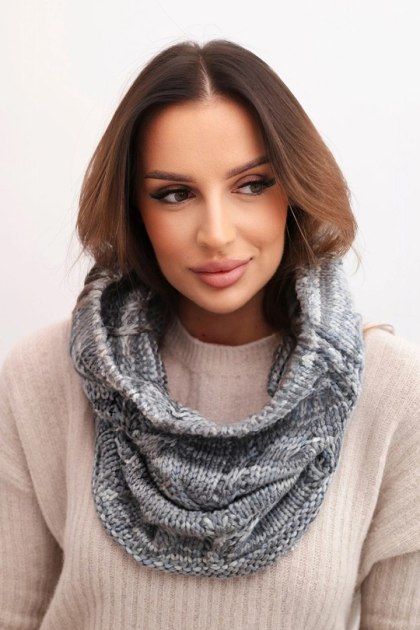 Komin damski wełniany melanżowy KN25 szary + grafitowy – ciepły szalik zimowy