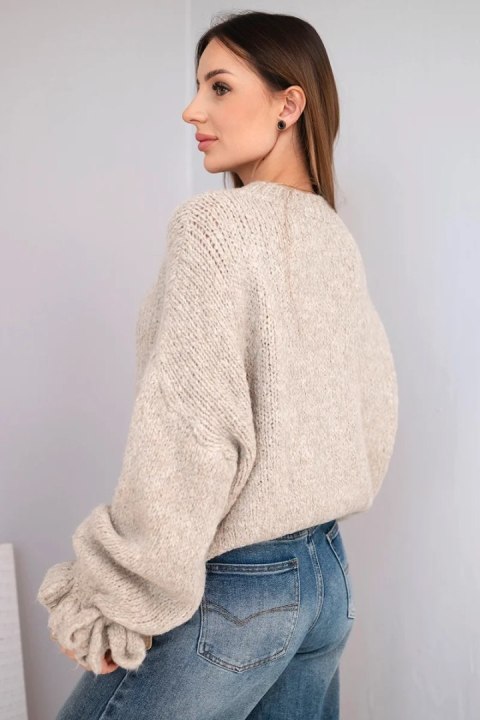 Sweter Damski Oversize z Moherem i Grubym Splotem – Ciemno Beżowy | Stylowy Wieszak