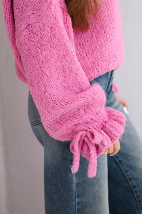 Sweter Damski Oversize z Moherem i Grubym Splotem – Różowy | Stylowy Wieszak