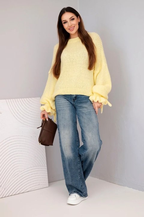 Sweter Damski Oversize z Moherem i Grubym Splotem – Żółty | Stylowy Wieszak