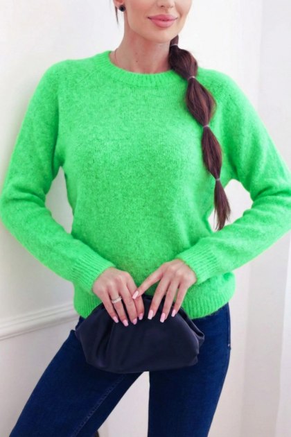 Sweter damski z baby alpaki z długim rękawem zielony neon