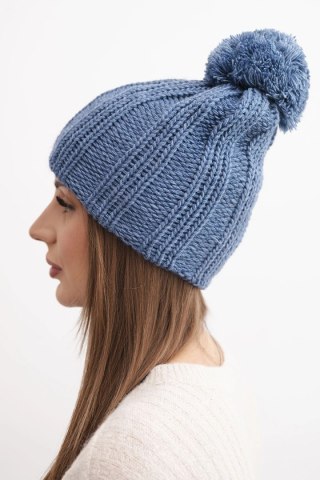 Jeansowa czapka zimowa damska z pomponem Idalia K284 – podszyta polarem