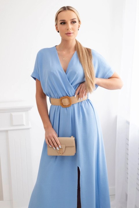 sukienka maxi niebieska z paskiem