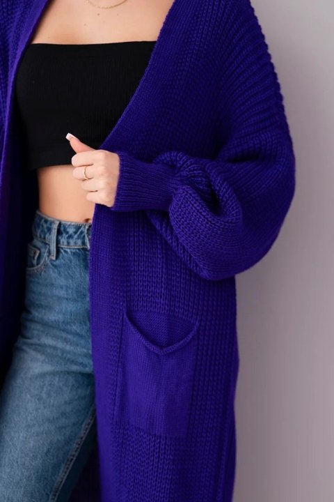 Długi Kardigan Damski Fioletowy – Włoska Produkcja