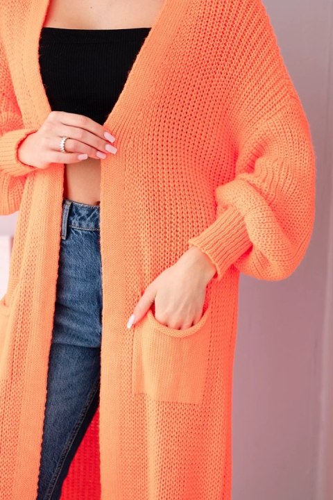 Długi Kardigan Damski Pomarańczowy Neon – Włoska Produkcja