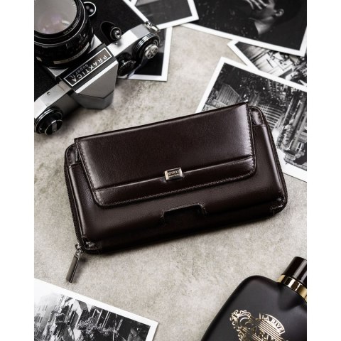 Skórzana, brązowa saszetka męska z systemem RFID - Rovicky