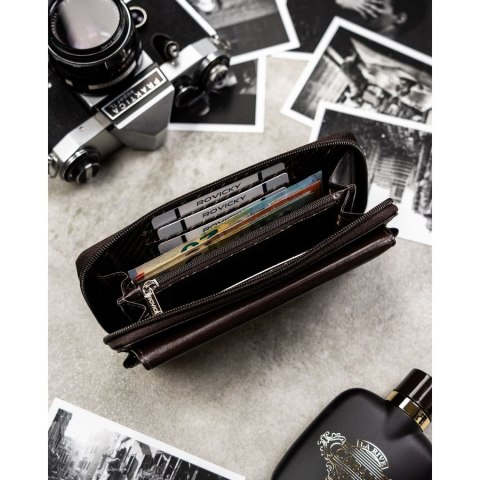 Skórzana, brązowa saszetka męska z systemem RFID - Rovicky