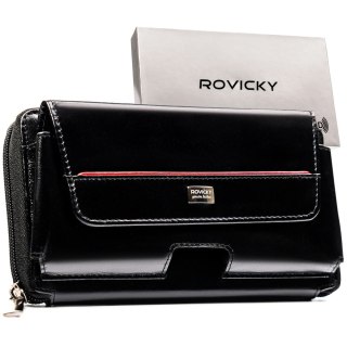 Skórzana, czarna saszetka męska z systemem RFID - Rovicky