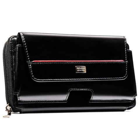 Skórzana, czarna saszetka męska z systemem RFID - Rovicky