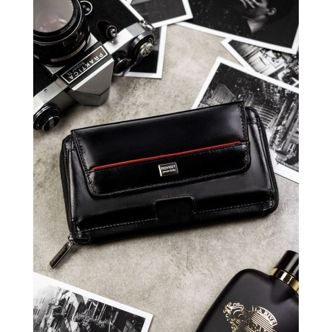 Skórzana, czarna saszetka męska z systemem RFID - Rovicky