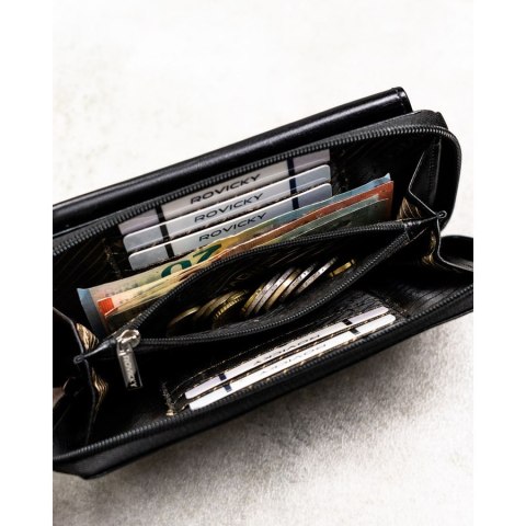 Skórzana, czarna saszetka męska z systemem RFID - Rovicky