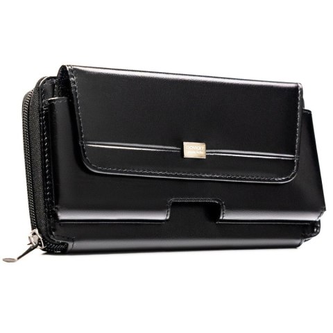 Skórzana, dwukomorowa, czarna saszetka męska z systemem RFID - Rovicky