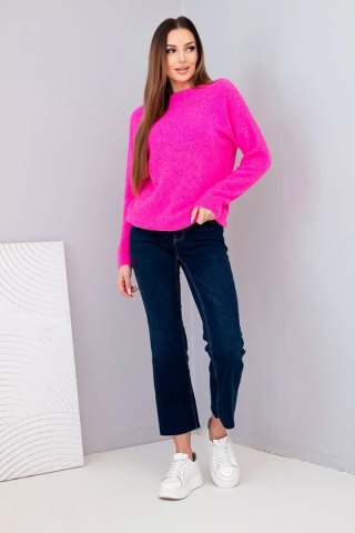 Sweter damski z baby alpaki z długim rękawem różowy neon