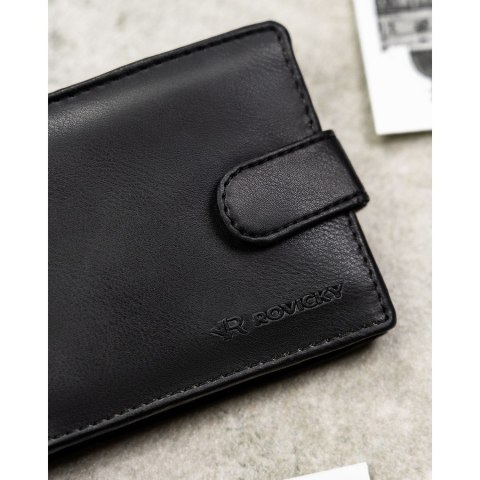 Zestaw prezentowy: męski, czarny portfel ze skóry ekologicznej i brelok do kluczy - Rovicky