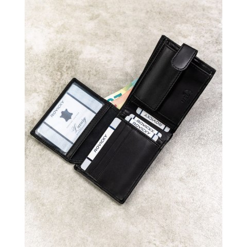 Zestaw prezentowy: męski, czarny portfel ze skóry ekologicznej i brelok do kluczy - Rovicky