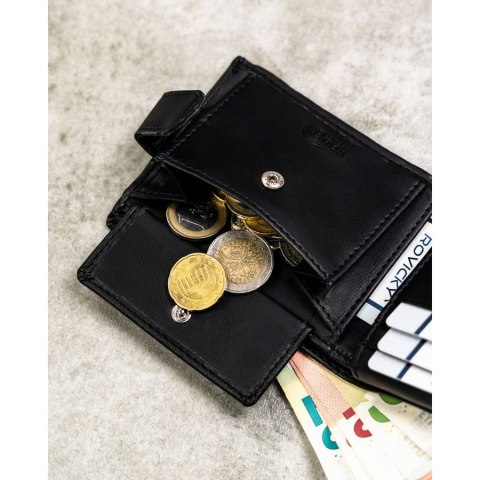 Zestaw prezentowy: męski, czarny portfel ze skóry ekologicznej i brelok do kluczy - Rovicky