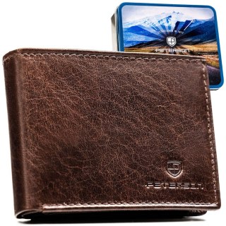 Brązowy portfel męski ze skóry naturalnej wyposażony w system RFID - Peterson