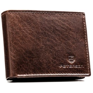 Brązowy portfel męski ze skóry naturalnej wyposażony w system RFID - Peterson