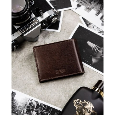 Brązowy portfel męski ze skóry naturalnej wyposażony w system RFID - Peterson