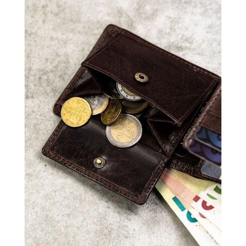 Brązowy portfel męski ze skóry naturalnej wyposażony w system RFID - Peterson