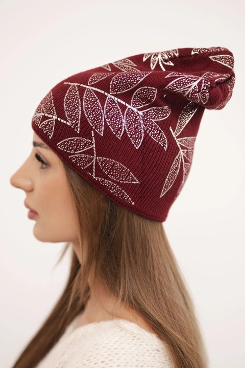 Elegancka czapka damska beanie bordowa z moherem i wełną – polska produkcja