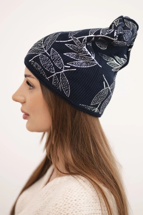 Elegancka czapka damska beanie granatowa z moherem i wełną – polska produkcja