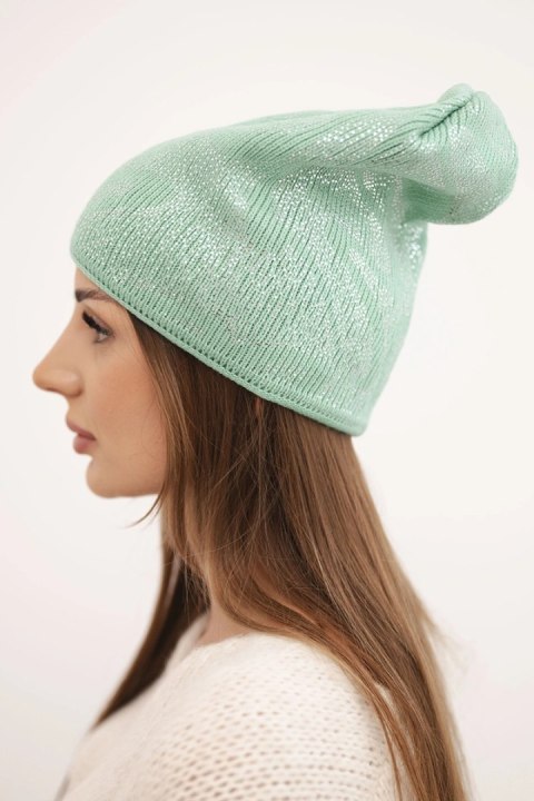 Elegancka czapka damska beanie miętowa z moherem i wełną – polska produkcja