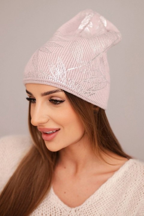 Elegancka czapka damska beanie pudrowy róż z moherem i wełną – polska produkcja
