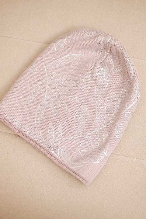 Czapka damska na zimę z moherem i złotym wzorem roślinnym, fason beanie