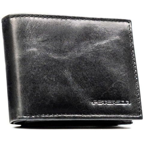 Czarny portfel męski ze skóry naturalnej bez zapięcia zewnętrznego - Peterson