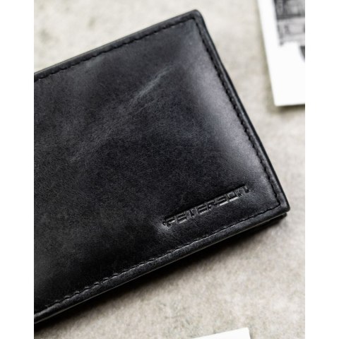 Czarny portfel męski ze skóry naturalnej bez zapięcia zewnętrznego - Peterson