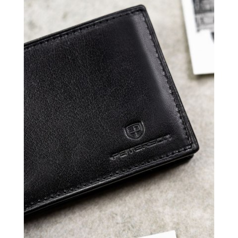 Czarny portfel męski ze skóry naturalnej wyposażony w system RFID - Peterson